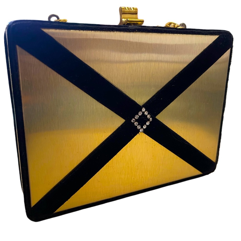 Vintage Goldstrom Original gold & black velvet clutch w/ rhinestone detail